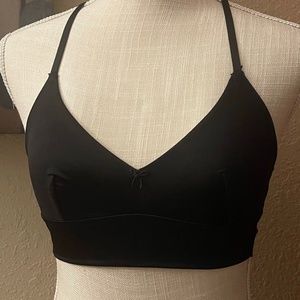 aerie black satin lace back bralette, small